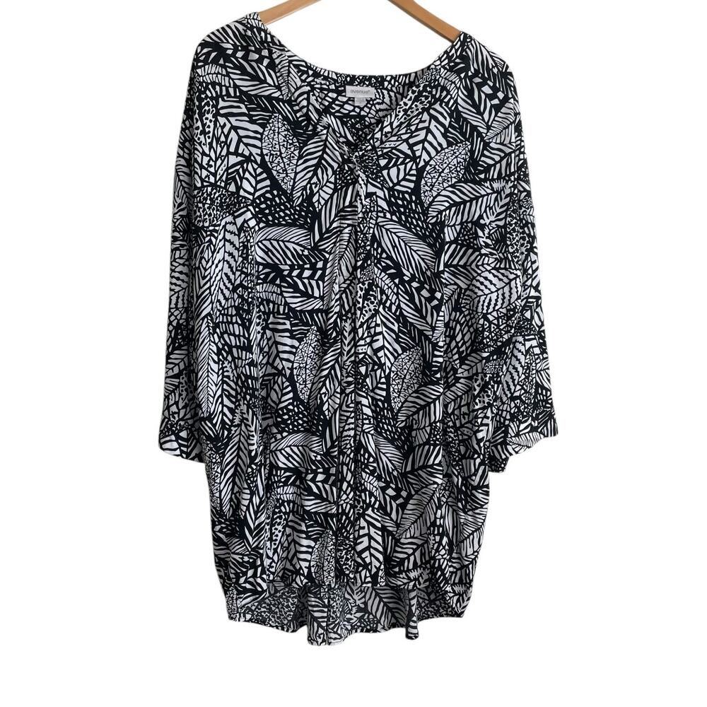 Avenue Women Tunic Top 1X Abstract Foliage Boho Lagenlook Cottagecore Officewear